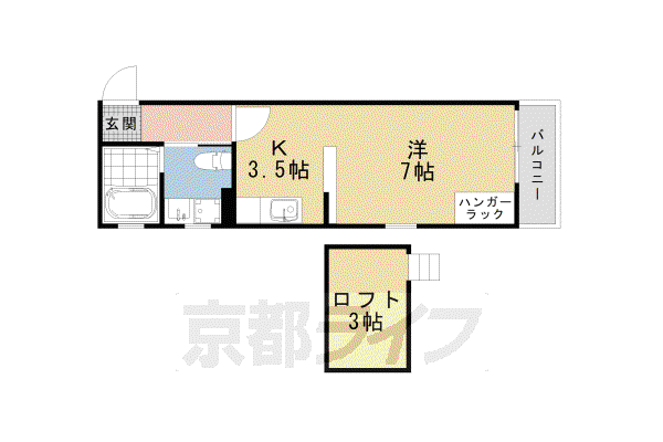 山陰本線 二条駅 徒歩8分 3階建 築12年(1K/3階)の間取り写真