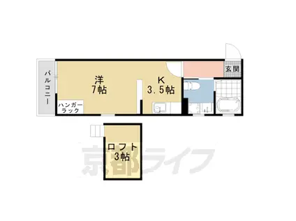 山陰本線 二条駅 徒歩8分 3階建 築11年(1K/3階)の間取り写真