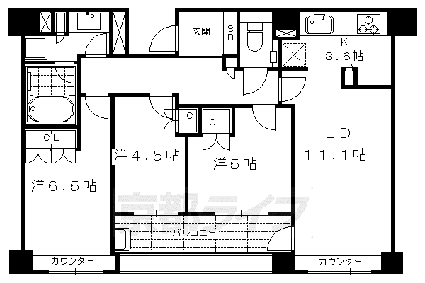 京都市烏丸線 丸太町駅(京都市営) 徒歩5分 5階建 築12年(3LDK/4階)の間取り写真