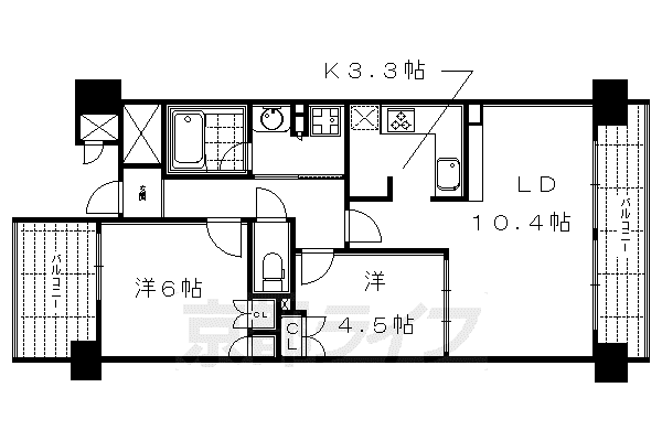 ザ・京都レジデンス四条河原町(2LDK/7階)の間取り写真
