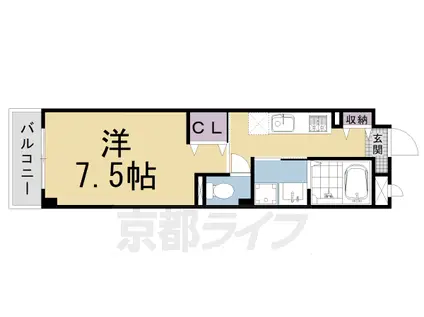 山陰本線 二条駅 徒歩6分 3階建 築11年(1K/1階)の間取り写真