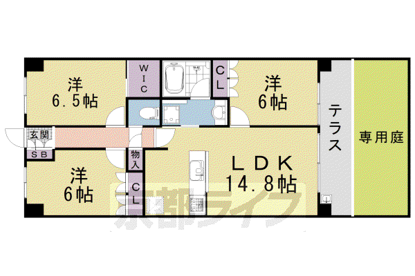 クレヴィア京都 四条後院通(3LDK/1階)の間取り写真