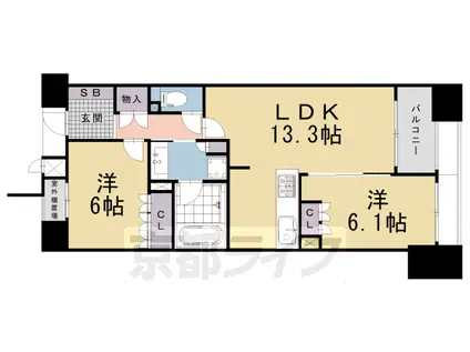 阪急電鉄京都線 京都河原町駅 徒歩4分 11階建 築11年(2LDK/4階)の間取り写真