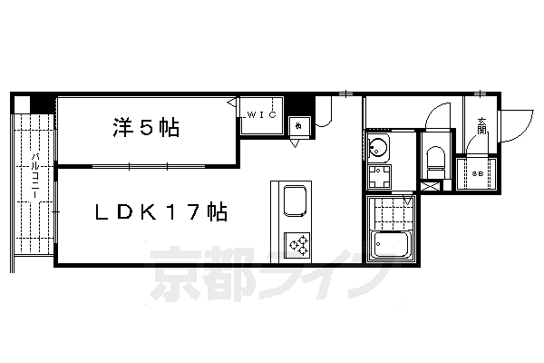 京都市烏丸線 烏丸御池駅 徒歩4分 5階建 築11年(1LDK/2階)の間取り写真