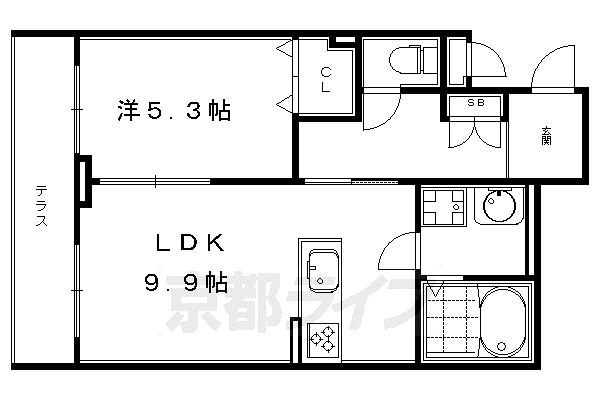 京都市烏丸線 五条駅(京都市営) 徒歩4分 4階建 築11年(1LDK/1階)の間取り写真