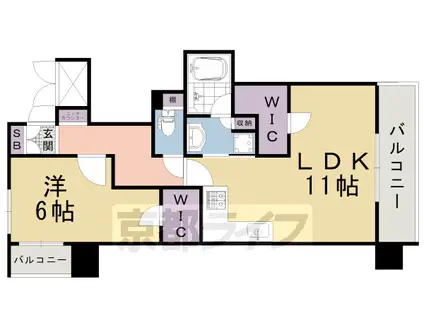 京都市東西線 東山駅(京都) 徒歩3分 5階建 築11年(1LDK/5階)の間取り写真