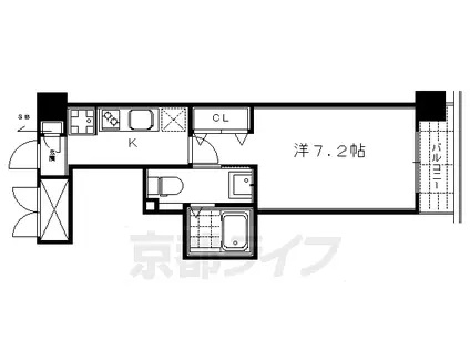 京都市東西線 東山駅(京都) 徒歩3分 5階建 築11年(1K/5階)の間取り写真
