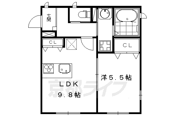 阪急電鉄京都線 大宮駅(京都) 徒歩12分 2階建 築11年(1LDK/1階)の間取り写真
