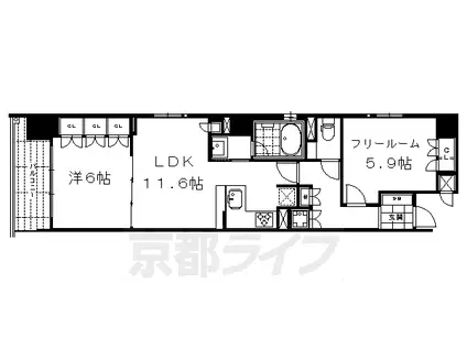 リーガル京都烏丸東(1SLDK/2階)の間取り写真