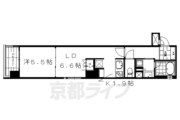 京都市烏丸線 五条駅(京都市営) 徒歩6分 5階建 築11年(1DK/3階)の間取り写真