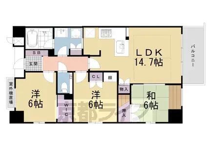 京都市烏丸線 烏丸御池駅 徒歩5分 11階建 築9年(3LDK/2階)の間取り写真
