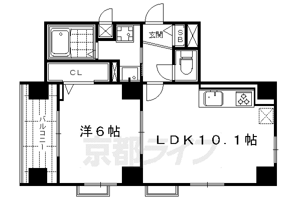京都市烏丸線 烏丸御池駅 徒歩6分 5階建 築11年(1LDK/4階)の間取り写真