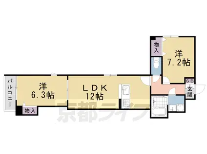 シャーメゾン二条城南(2LDK/2階)の間取り写真