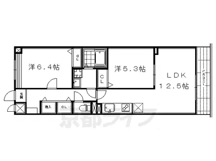 京都市東西線 二条城前駅 徒歩5分 3階建 築10年(2LDK/2階)の間取り写真