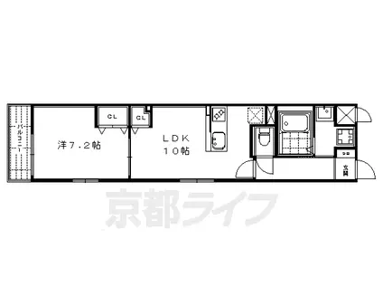 京都市東西線 二条城前駅 徒歩5分 3階建 築10年(1LDK/2階)の間取り写真