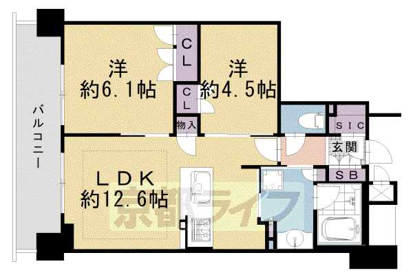 京阪電気鉄道京阪線 清水五条駅 徒歩5分 10階建 築11年(2LDK/3階)の間取り写真