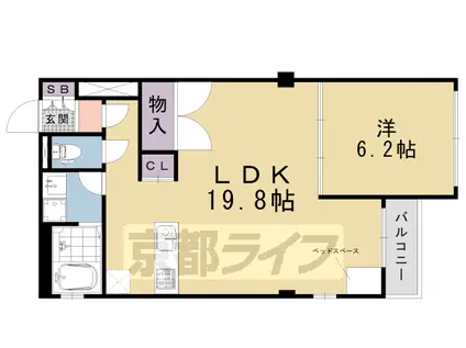 京都市東西線 京都市役所前駅 徒歩6分 6階建 築10年(1LDK/4階)の間取り写真