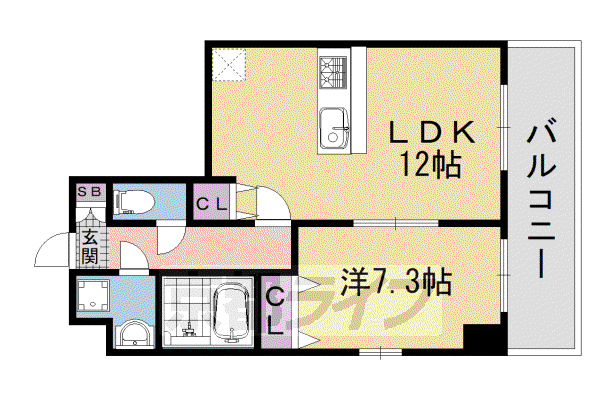 京都市烏丸線 五条駅(京都市営) 徒歩8分 5階建 築11年(1LDK/4階)の間取り写真