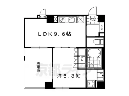 京都市烏丸線 四条駅(京都市営) 徒歩3分 5階建 築9年(1DK/1階)の間取り写真
