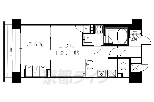 京都市烏丸線 四条駅(京都市営) 徒歩3分 5階建 築10年(1LDK/3階)の間取り写真