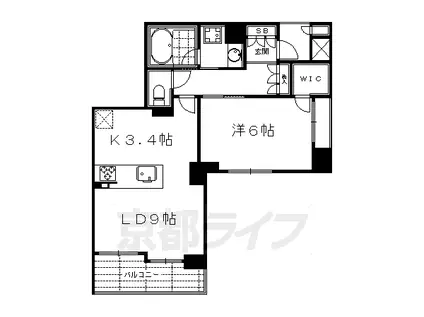 プレイズ御所南(1LDK/5階)の間取り写真