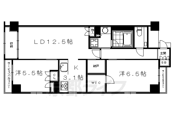 京都市東西線 京都市役所前駅 徒歩5分 5階建 築10年(2LDK/2階)の間取り写真