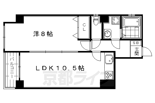 阪急電鉄京都線 大宮駅(京都) 徒歩5分 10階建 築10年(1LDK/2階)の間取り写真