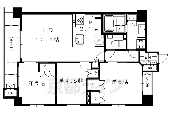 阪急電鉄京都線 大宮駅(京都) 徒歩3分 7階建 築10年(3LDK/4階)の間取り写真