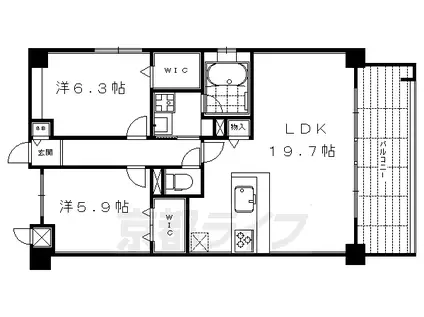 京都市烏丸線 烏丸御池駅 徒歩3分 5階建 築8年(2LDK/4階)の間取り写真