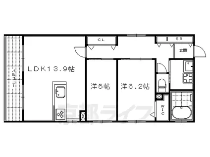 京都市烏丸線 烏丸御池駅 徒歩7分 3階建 築8年(2LDK/3階)の間取り写真