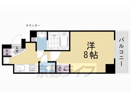 京都市烏丸線 烏丸御池駅 徒歩4分 7階建 築9年(1K/5階)の間取り写真