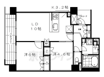 阪急電鉄京都線 京都河原町駅 徒歩2分 11階建 築8年(2LDK/4階)の間取り写真