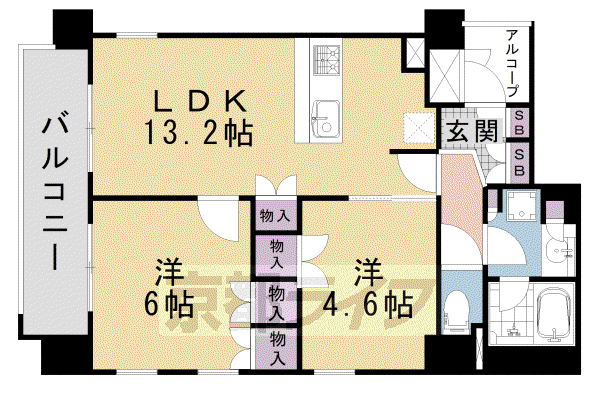 阪急電鉄京都線 京都河原町駅 徒歩2分 11階建 築9年(2LDK/7階)の間取り写真