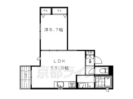 京都市烏丸線 四条駅(京都市営) 徒歩5分 3階建 築8年(1LDK/3階)の間取り写真