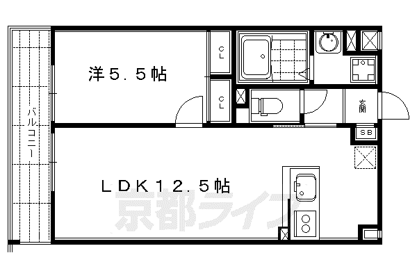 京都市烏丸線 丸太町駅(京都市営) 徒歩3分 3階建 築8年(1LDK/3階)の間取り写真