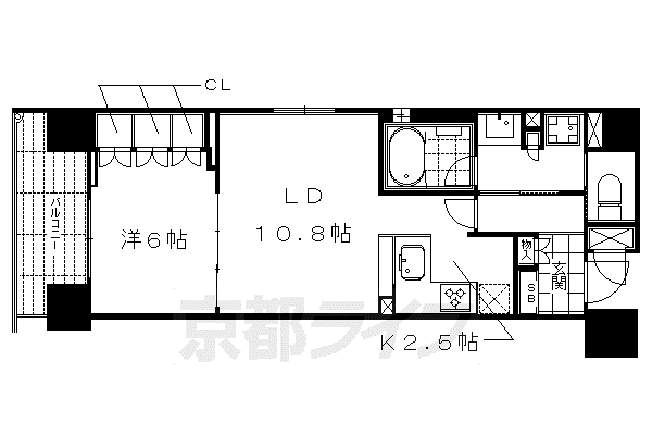 リーガル京都二条城北(1LDK/6階)の間取り写真