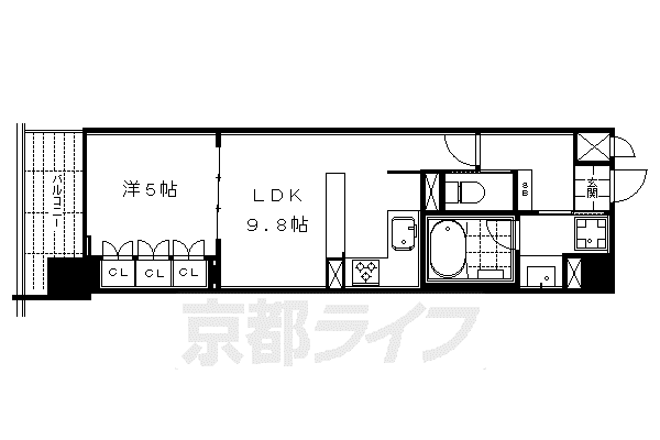 リーガル京都二条城北(1DK/4階)の間取り写真