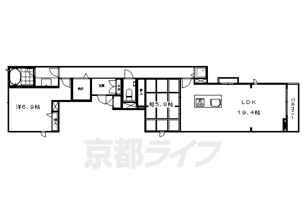 京都市烏丸線 五条駅(京都市営) 徒歩5分 4階建 築7年(2LDK/3階)の間取り写真