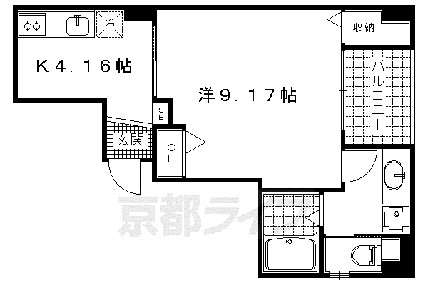 京都市東西線 京都市役所前駅 徒歩5分 5階建 築7年(1K/2階)の間取り写真