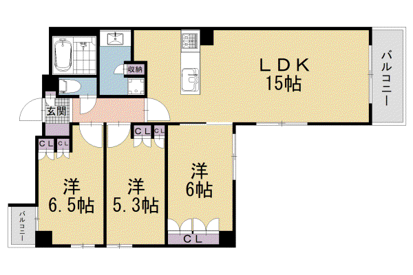 イーグルコート御所南柳馬場二条(3LDK/5階)の間取り写真