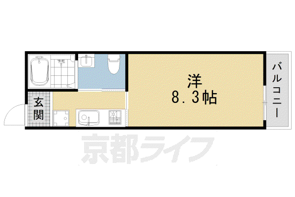 京都市東西線 東山駅(京都) 徒歩4分 4階建 築10年(1K/2階)の間取り写真