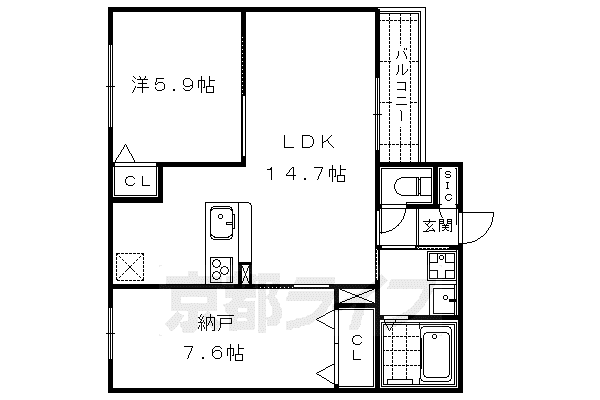京都市烏丸線 四条駅(京都市営) 徒歩7分 4階建 築6年(1SLDK/1階)の間取り写真