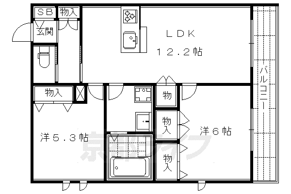山陰本線 太秦駅(ＪＲ) 徒歩8分 3階建 築6年(2LDK/2階)の間取り写真