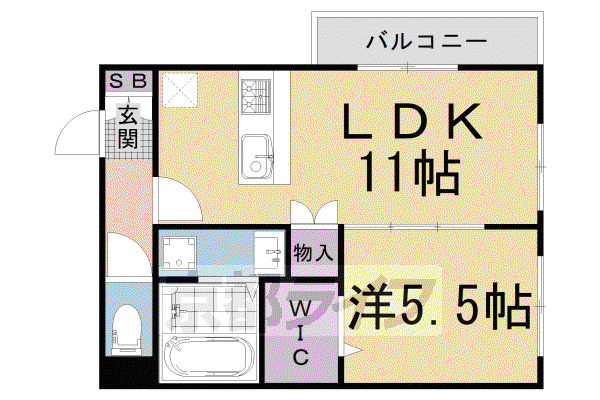 山陰本線 太秦駅(ＪＲ) 徒歩8分 3階建 築6年(1LDK/2階)の間取り写真