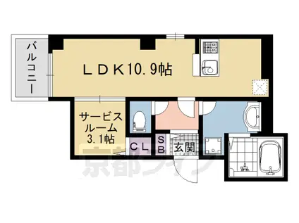 レジデンス京都洛央(ワンルーム/1階)の間取り写真