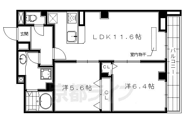 京都市烏丸線 五条駅(京都市営) 徒歩6分 5階建 築6年(2LDK/2階)の間取り写真