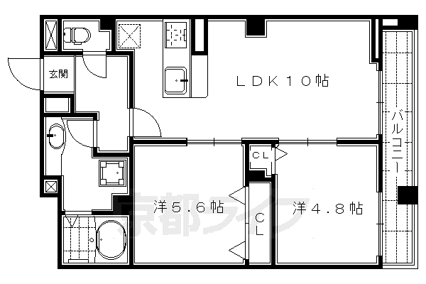 レジデンス京都洛央(2LDK/3階)の間取り写真