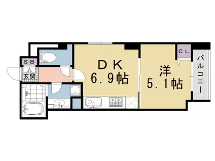 京都市烏丸線 五条駅(京都市営) 徒歩6分 5階建 築6年(1DK/4階)の間取り写真