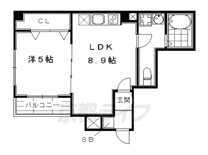 京都市烏丸線 五条駅(京都市営) 徒歩9分 5階建 築5年(1LDK/4階)の間取り写真