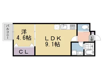 京都市烏丸線 五条駅(京都市営) 徒歩9分 5階建 築5年(1LDK/4階)の間取り写真